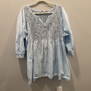 2XL Ayurvastram Light Blue 3/4 sleeve embroidered top
